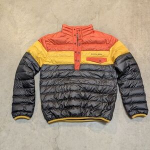 Dutch Bros Men's Black Orange Yellow Puffer Jacket 1/4 Snap Polyester